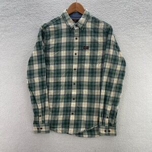 Superdry Shirt Mens Medium Green White Flannel Plaid Outdoor Japanese Gorpcore